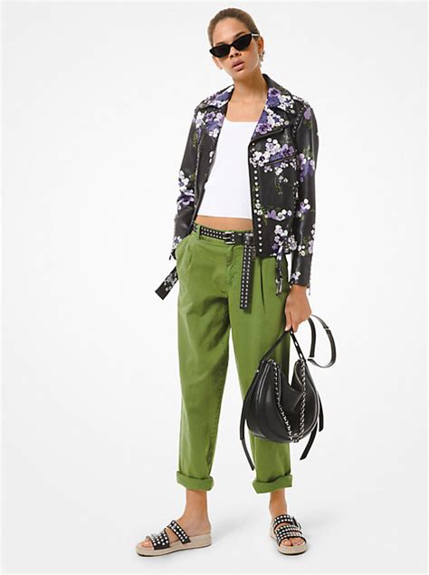 michael kors canada lambskin|Floral Embroidered Leather Moto Jacket .